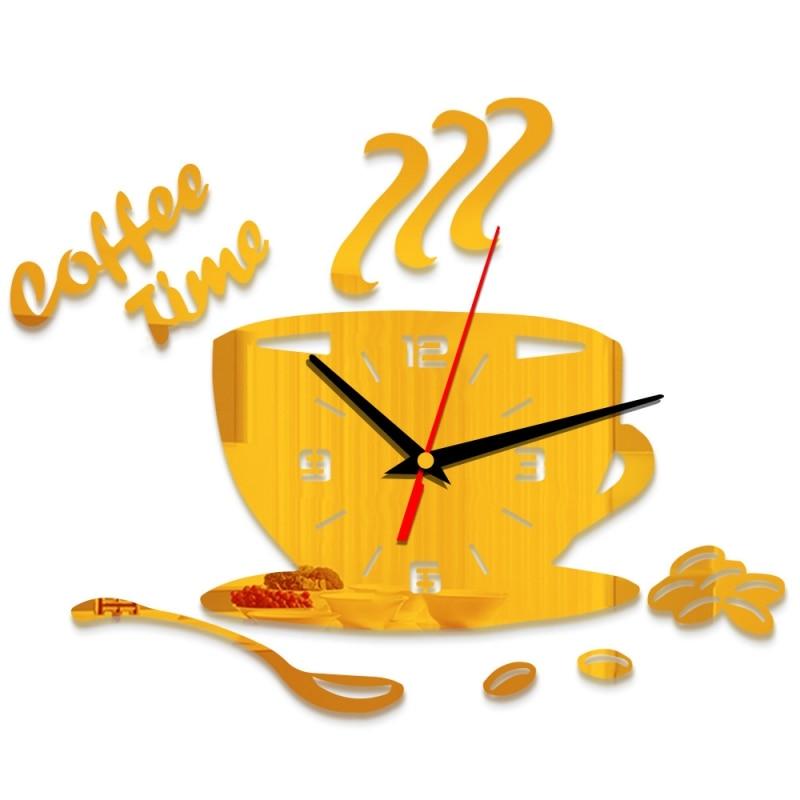 3D Coffee Cup Shape Time Clock DIY Mirror Acrylic Wall Clock Modern